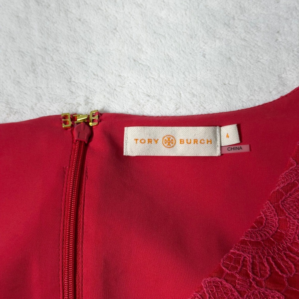Tory Burch Dark Pink Cameron Floral Embroidered Sheath Dress Size 4 - Picture 5 of 8